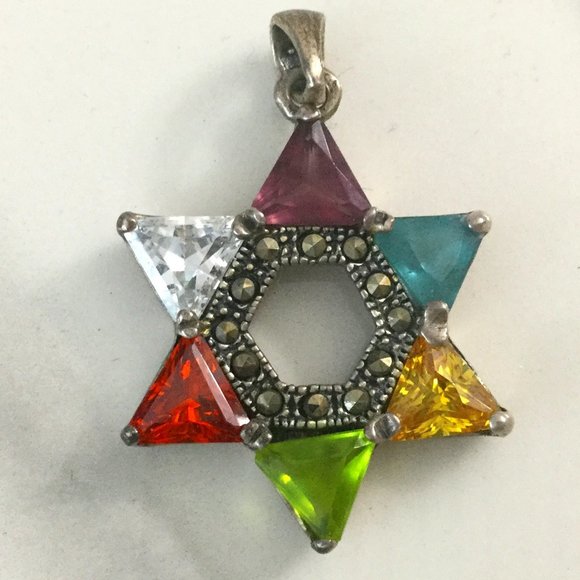 Vintage Jewelry - Star of David Pendant 925 Sterling Silver Multi CZ Stones VTG